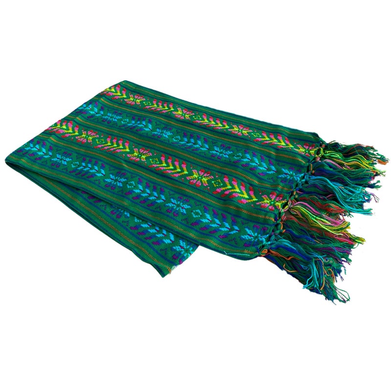 Del Mex Woven Rebozo Style Mexican Table Runner Scarf (Green) - Image 2